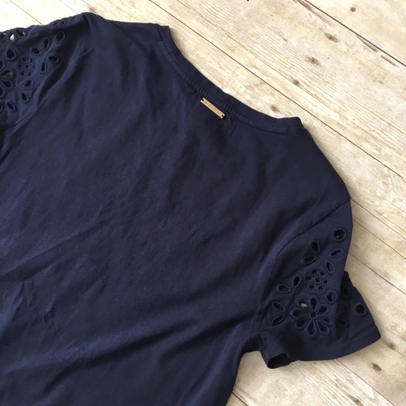 MICHAEL KORS Navy Laser Cut Eyelet Short Slv Tee - Picture 6 of 7